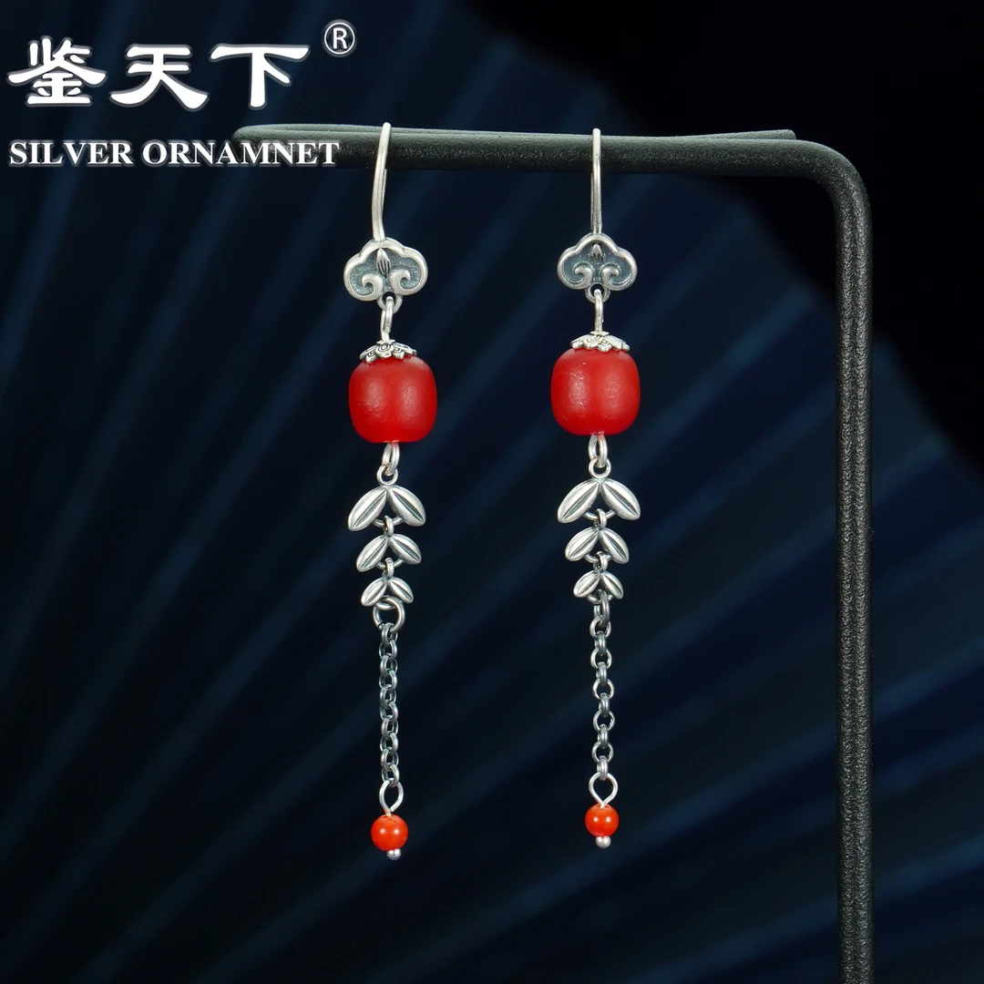 925银耳饰 [鉴天下]  复古麦穗流苏耳饰07420054