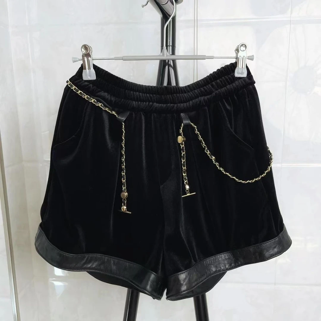 ZF植绒配绵羊皮链条短裤