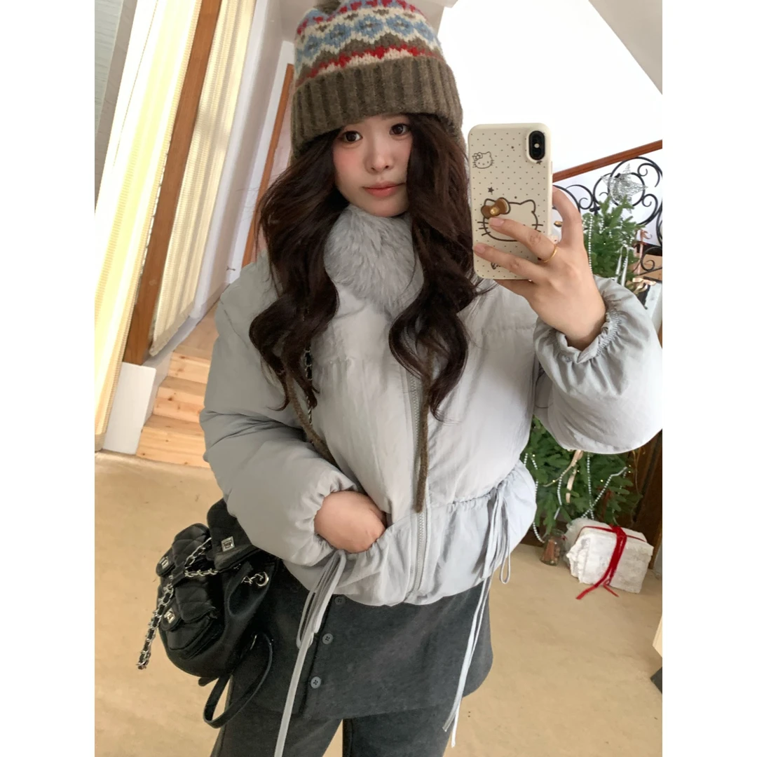 【北欧泡芙】大头婷微胖定制灰色抽绳掐腰新国标90羽绒服 ZX303