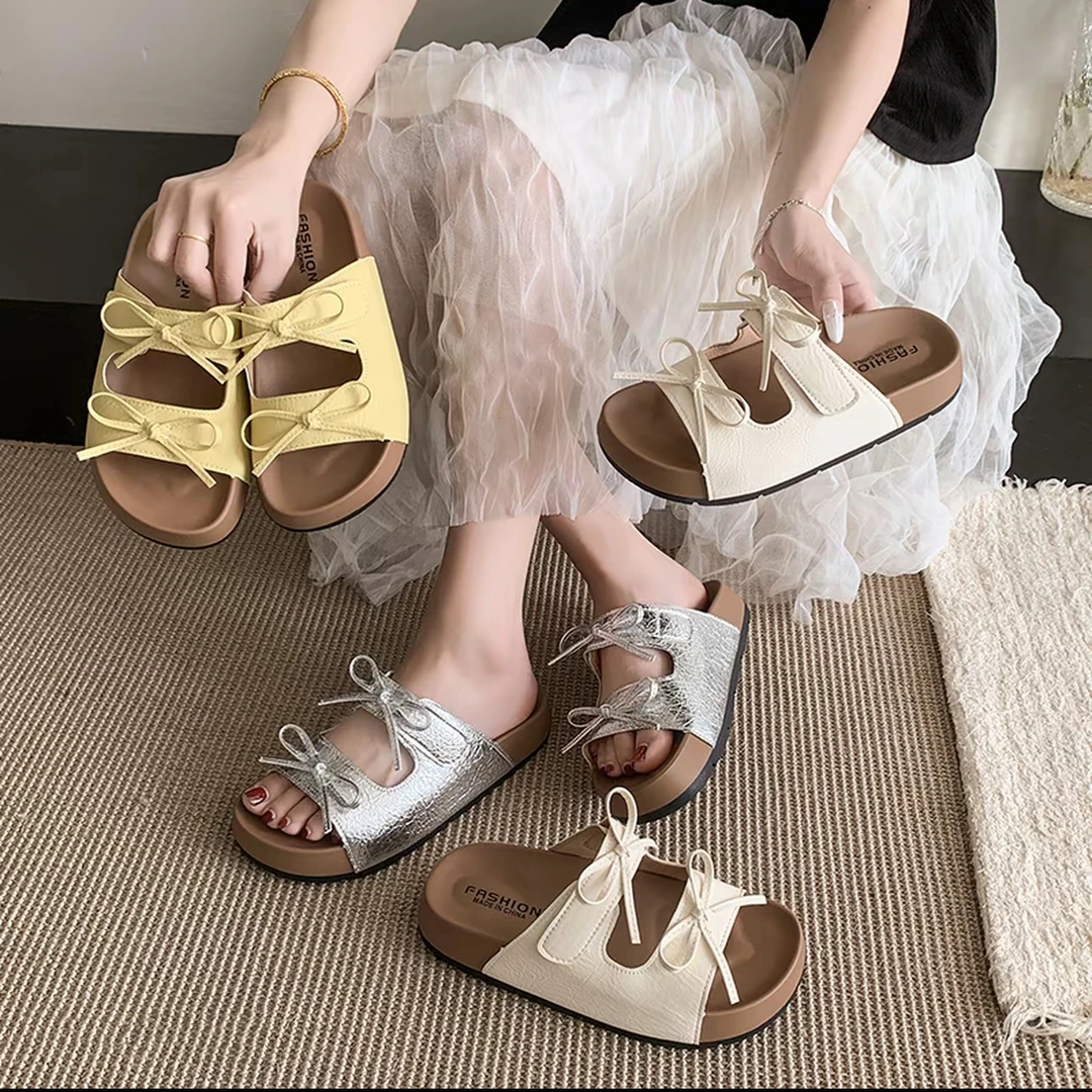 时尚平底凉拖鞋女夏外穿2025年配裙子仙女法式蝴蝶结一字拖鞋926