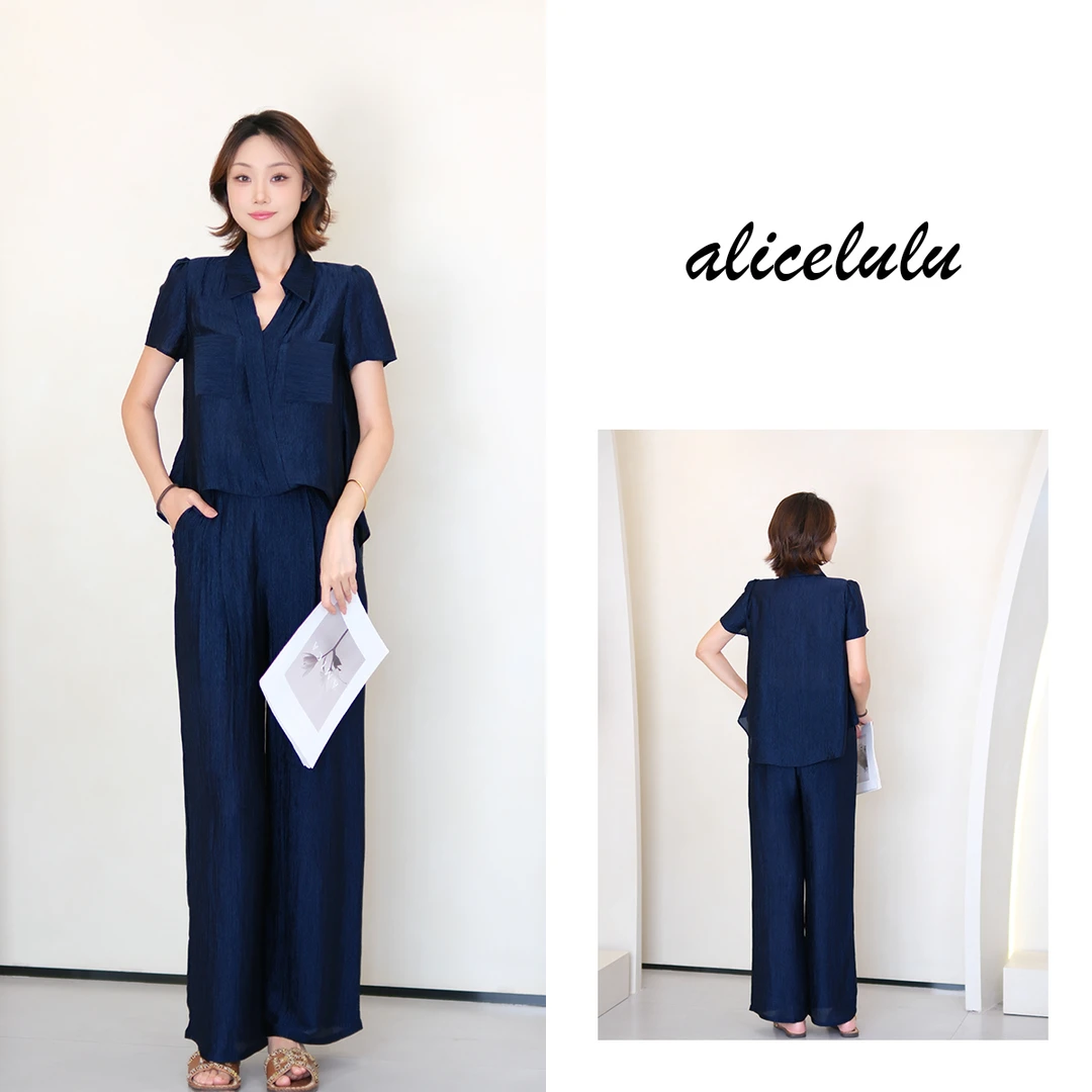 [alicelulu] 韩系休闲收腰拉链上衣阔腿裤女装套装 S2143456E