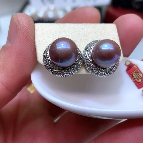 淡水珍珠耳饰银S925镶嵌