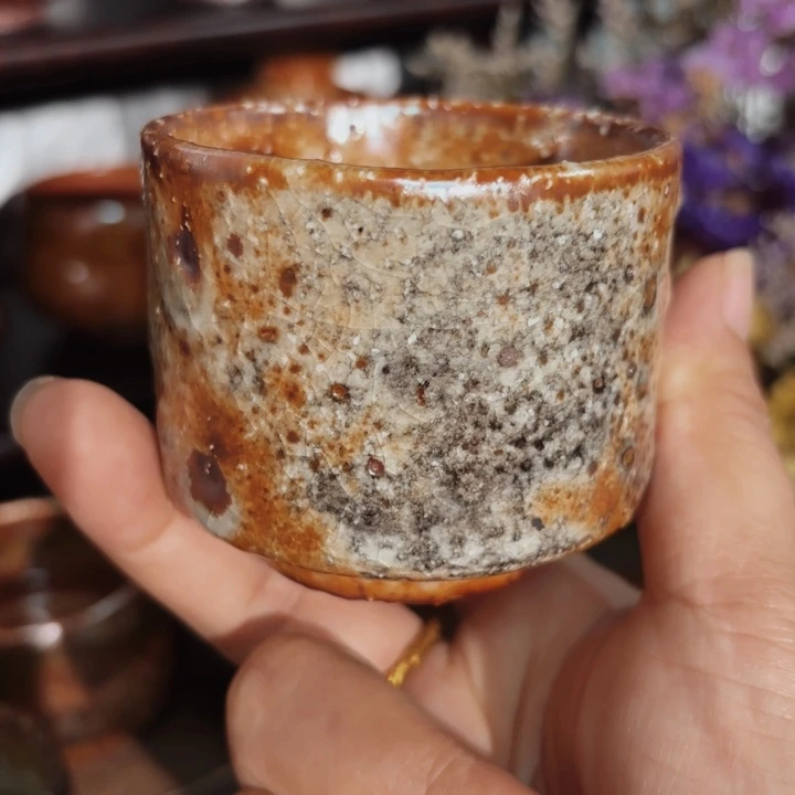 摆件水墨志野柴烧虫洞直通杯