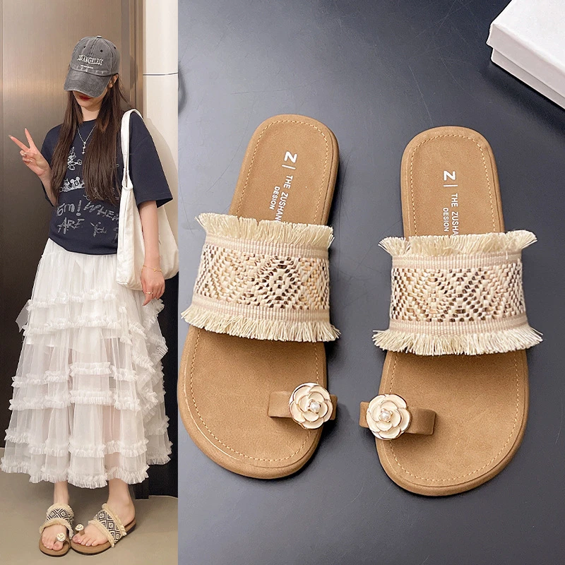 小香风平底凉拖鞋女2025年夏季新款韩版方头简约休闲沙滩凉拖鞋女