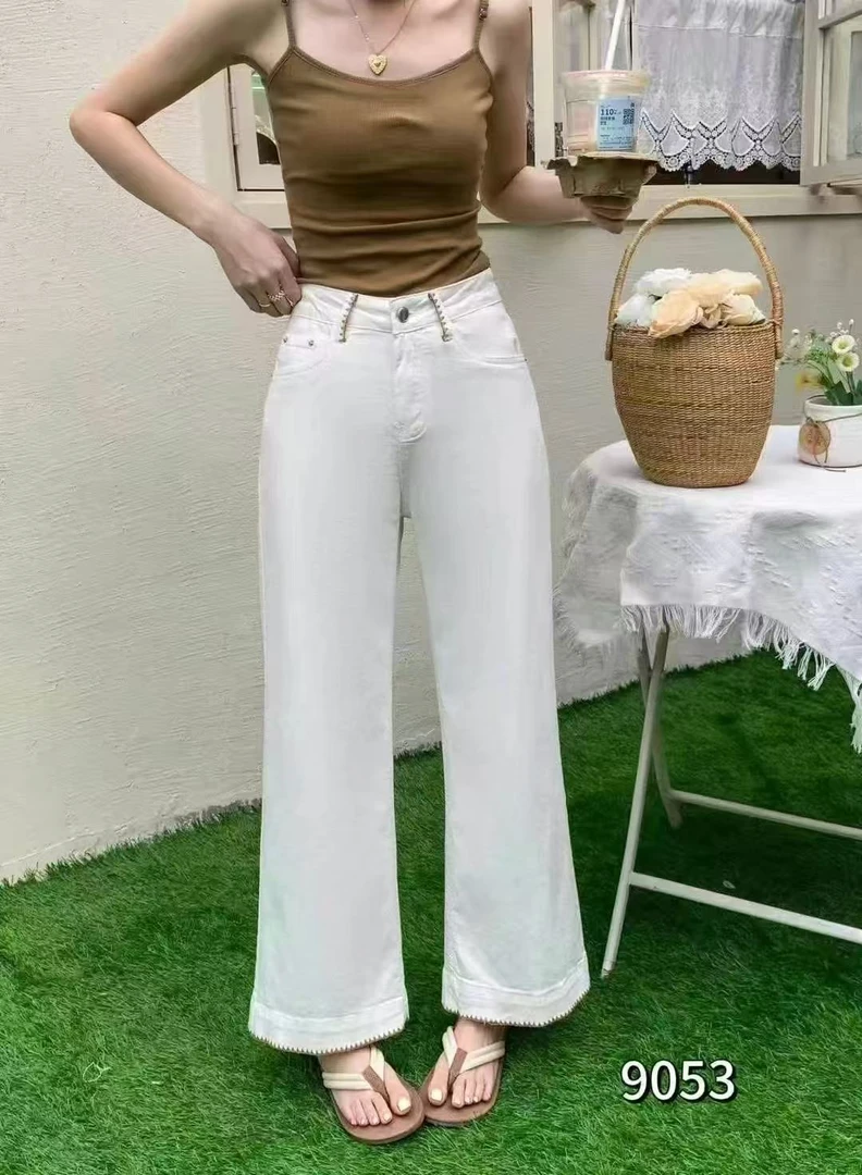 9053#夏季时尚高腰显瘦九分牛仔裤长93