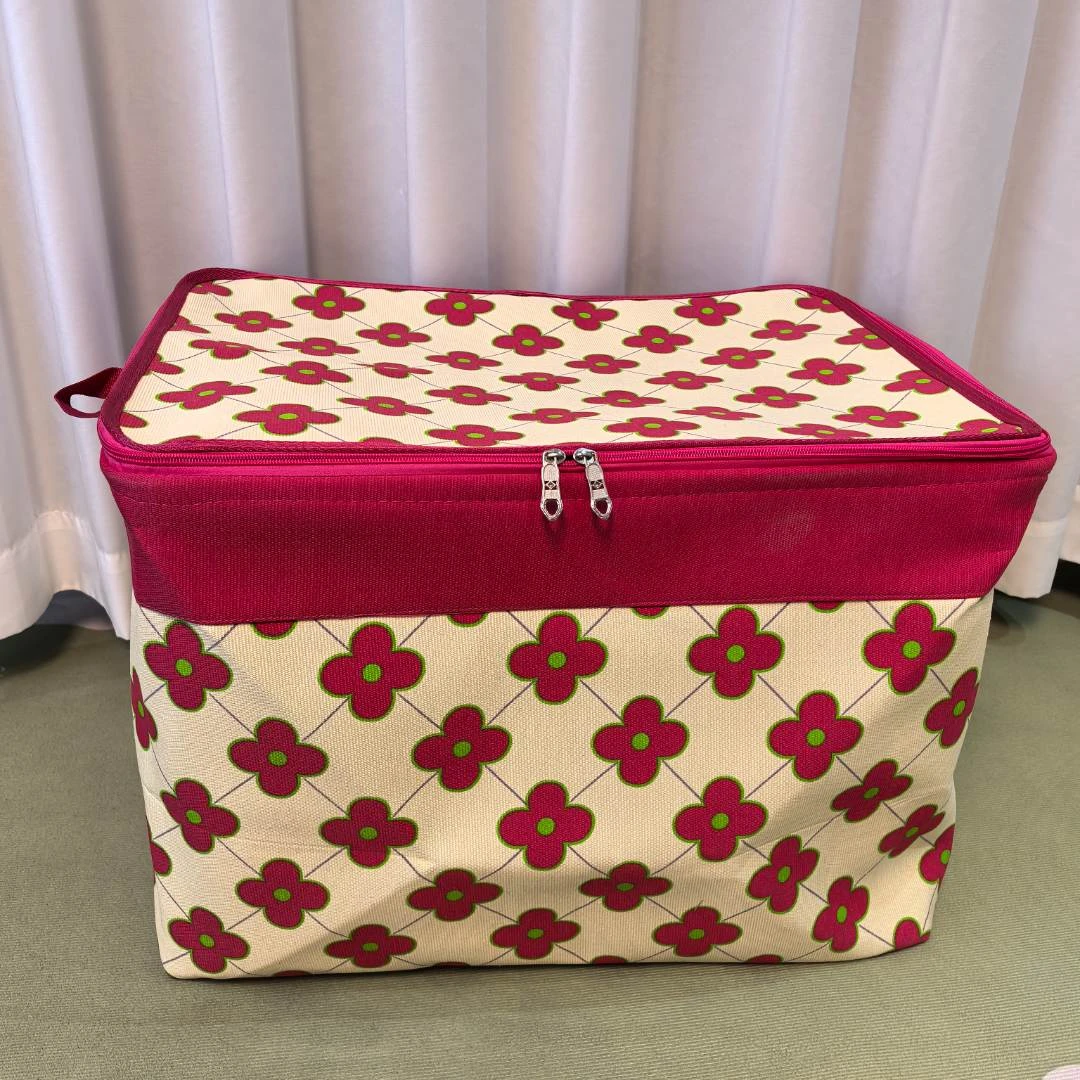 【2个装】100L红色四叶草双拉链防尘防潮收纳箱带盖衣物被子收纳筐