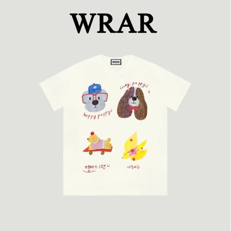 【快乐动物】新品潮流简约透气宽松半袖动漫时尚印花T恤1