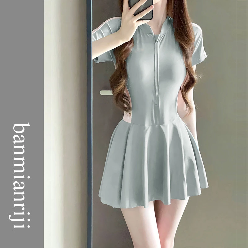 学生连体泳衣女游泳馆专用高级感大码保守显瘦遮肚微胖女孩泡温泉