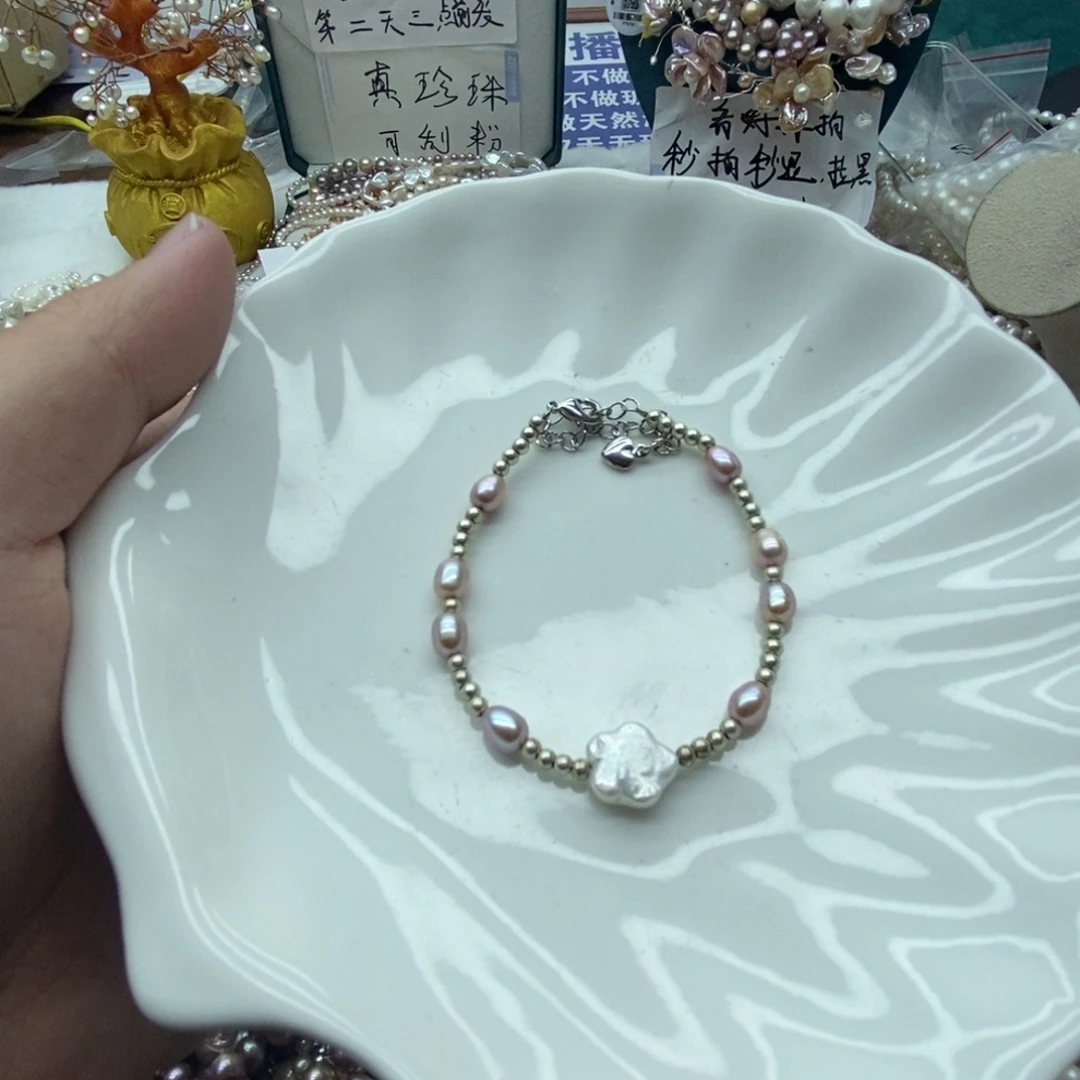 天然淡水珍珠无人工干预银S925镶嵌淡水珍珠9