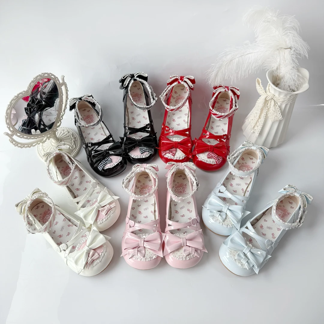 【现货】甜厨饼干蜜糖茶茶原创Lolita蕾丝圆头甜美蝴蝶结lo单鞋女