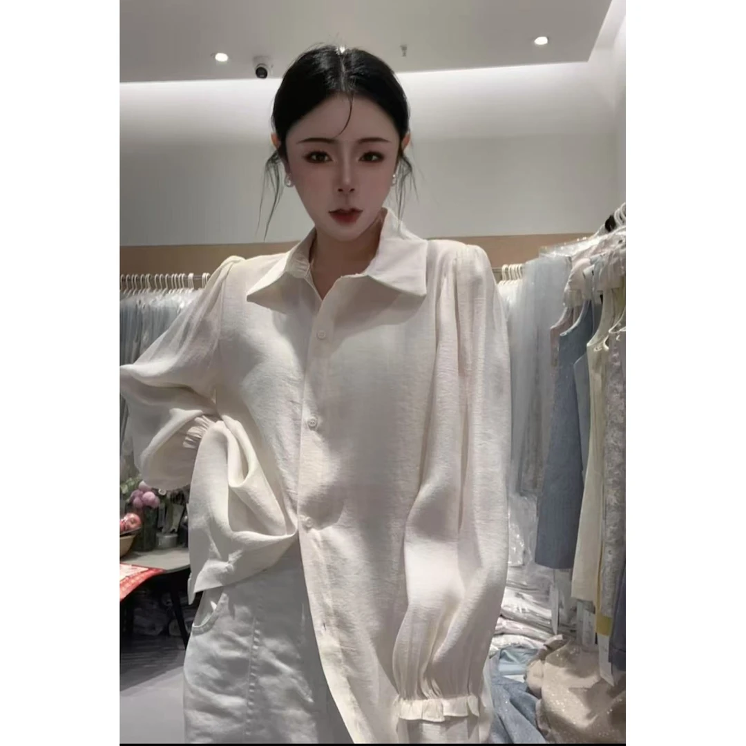 409/6601-3/113复古小众设计感翻领泡泡袖长袖衬衣
