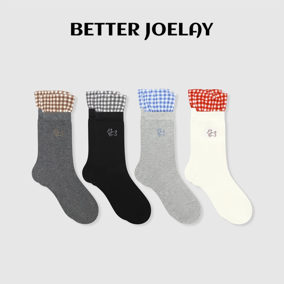BETTER JOELAY-【复古格袜】时尚袜子女长筒袜休闲经典百搭WT312