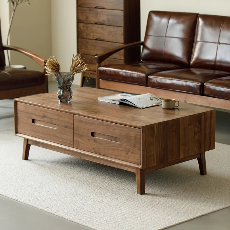 北美黑胡桃木茶几 客厅茶几 全实木抽屉柜 收纳柜