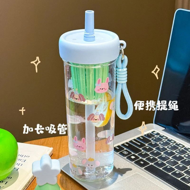 2025新款网红便携韩版吸管杯水杯茶隔有盖加长网红防摔创意杯子