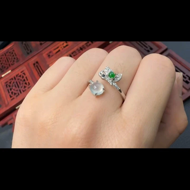 925银戒指 双彩冰蛋戒指日韩植物花卉银色