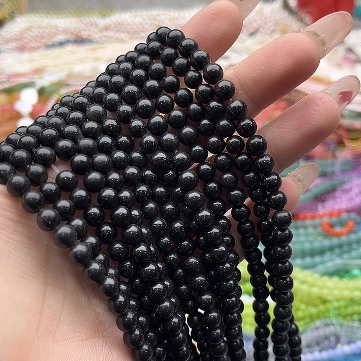 玛瑙/玉髓珠宝半成品未镶嵌2条6mm左右黑玛瑙