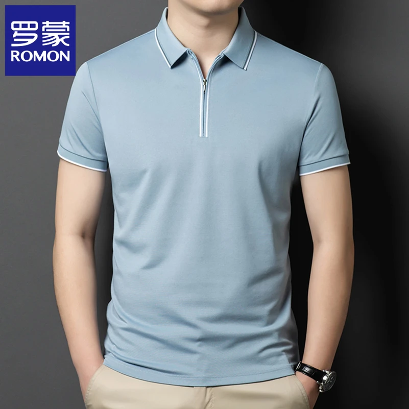 罗蒙夏季男士短袖POLO衫2025新款商务休闲翻领冰丝T恤衫