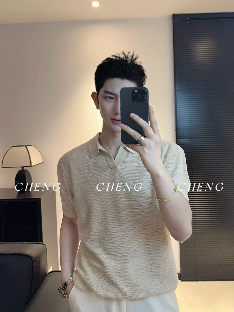 「程程的试衣间」亚麻+莱赛尔简约短袖针织Polo衫海鸥领百搭时尚T恤