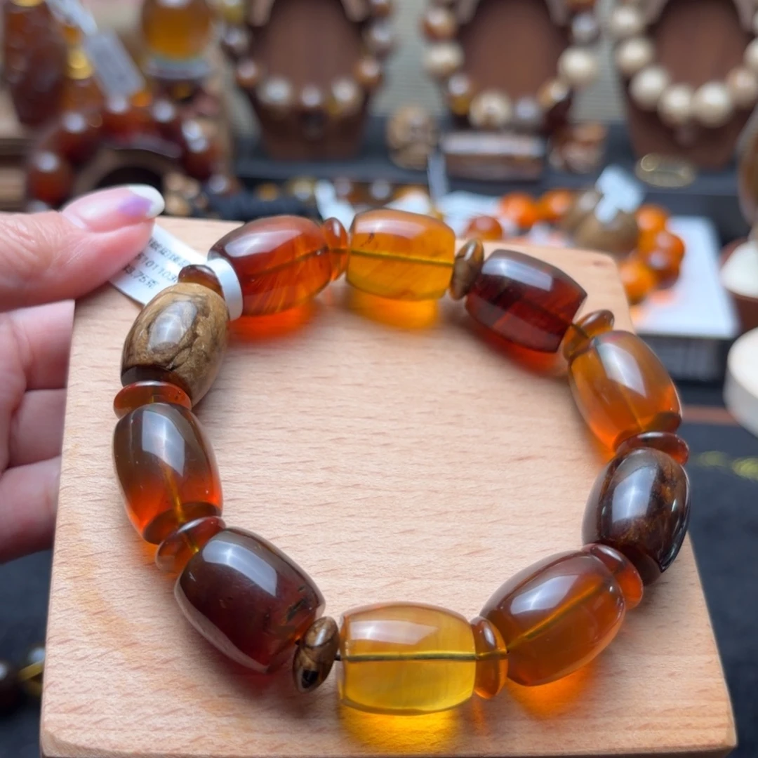 琥珀未镶嵌珠宝奇石14*17mm多宝桶珠