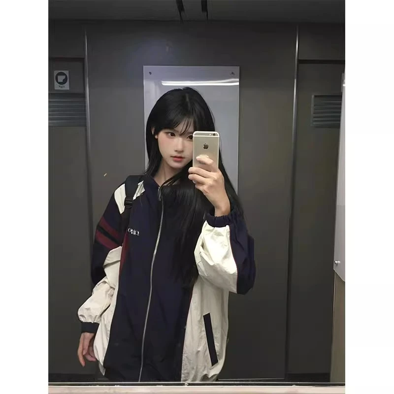 985同款美式黑白拼接飞行夹克解构撞色机能春冲锋外套情侣学院风