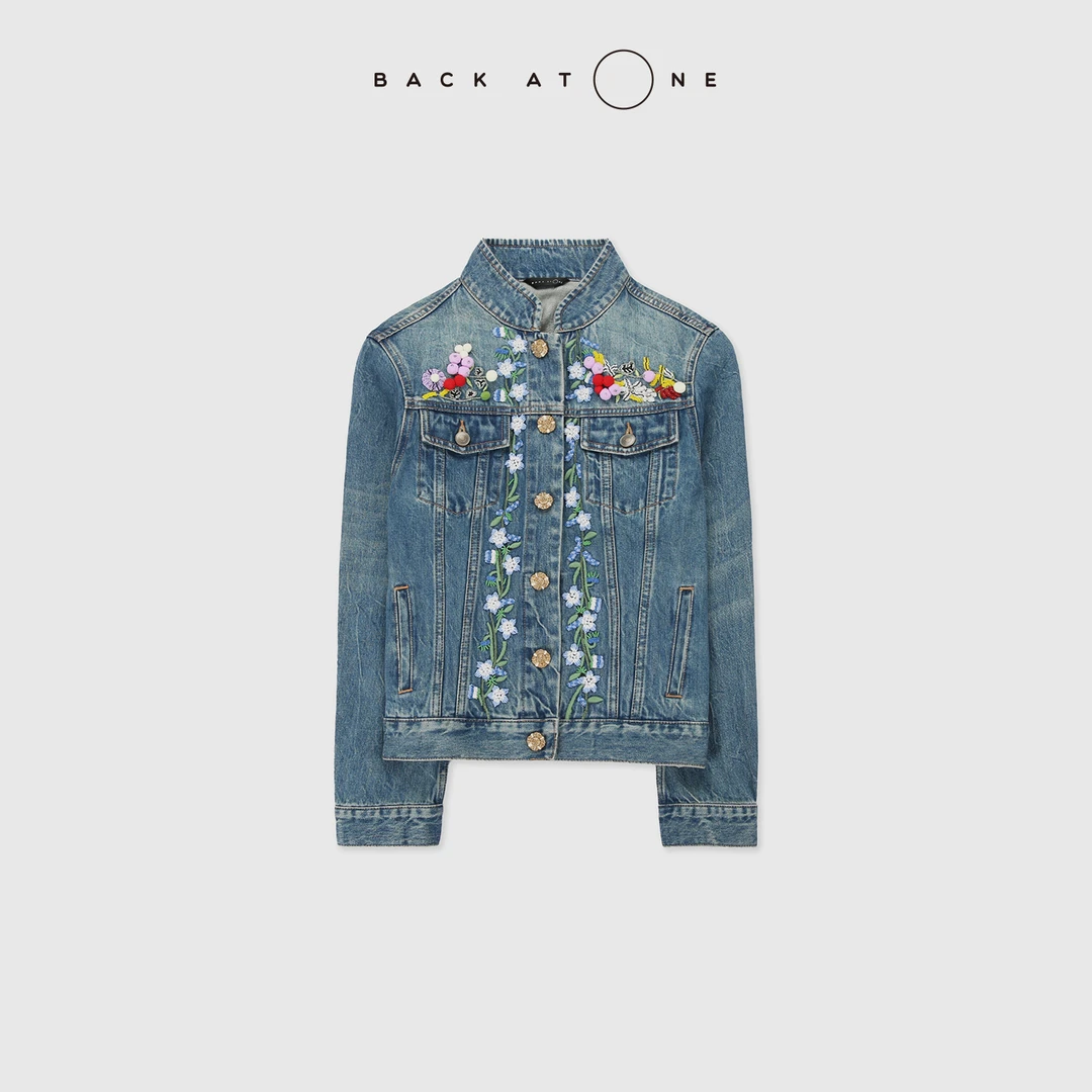 BackAtOne “靛湖花雨”  时尚重工钉珠绣花牛仔外套 BFS-1DC177C-K