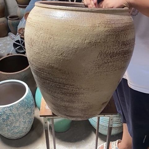 紫砂花盆口28高度38复古色