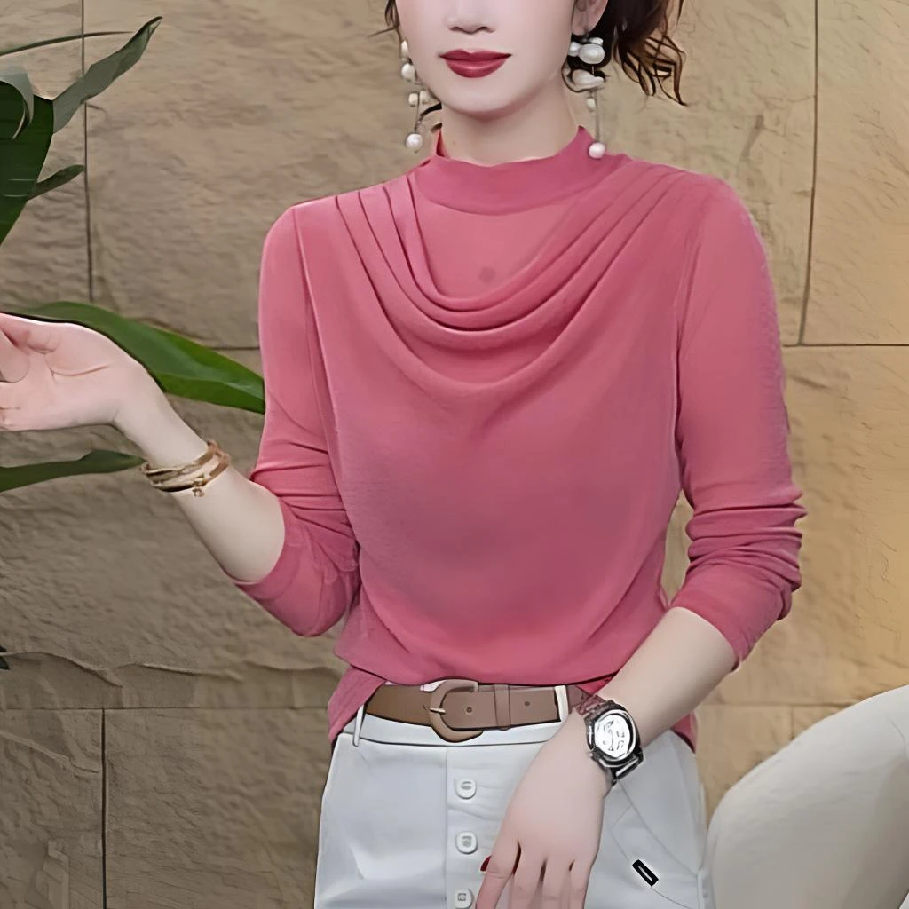 【歌莱图】2025年早秋新款半高龄长袖堆堆领时尚显瘦小衫#18820