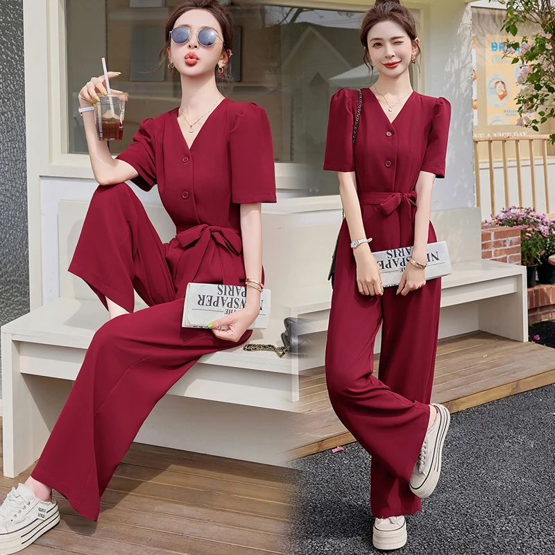 【杭州正版】时尚洋气连体裤套装女2025夏装新款韩版百搭显瘦套装潮