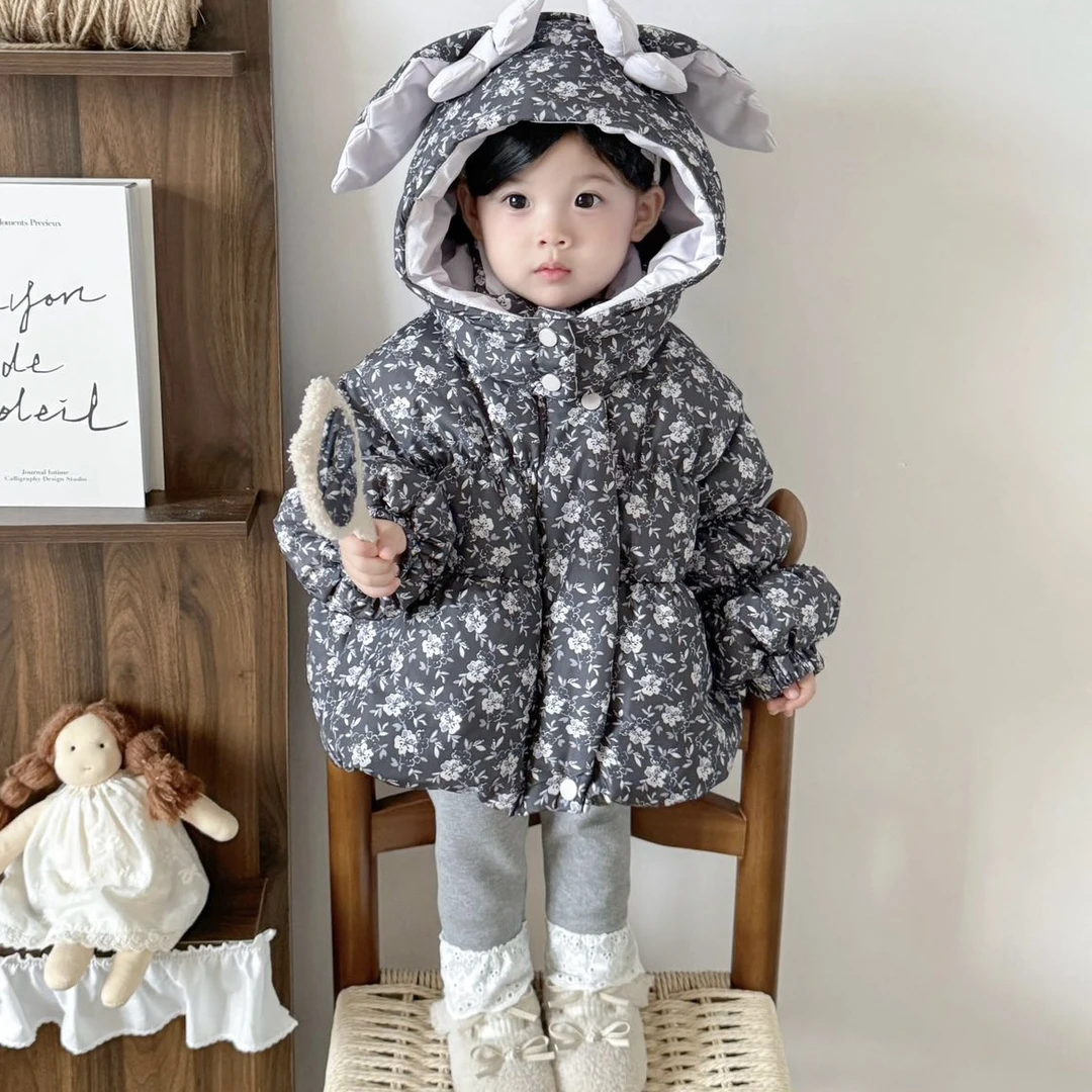 【现货当天发】暖兔兔！韩系女童森系新款棉服外套加厚过冬碎花洋气