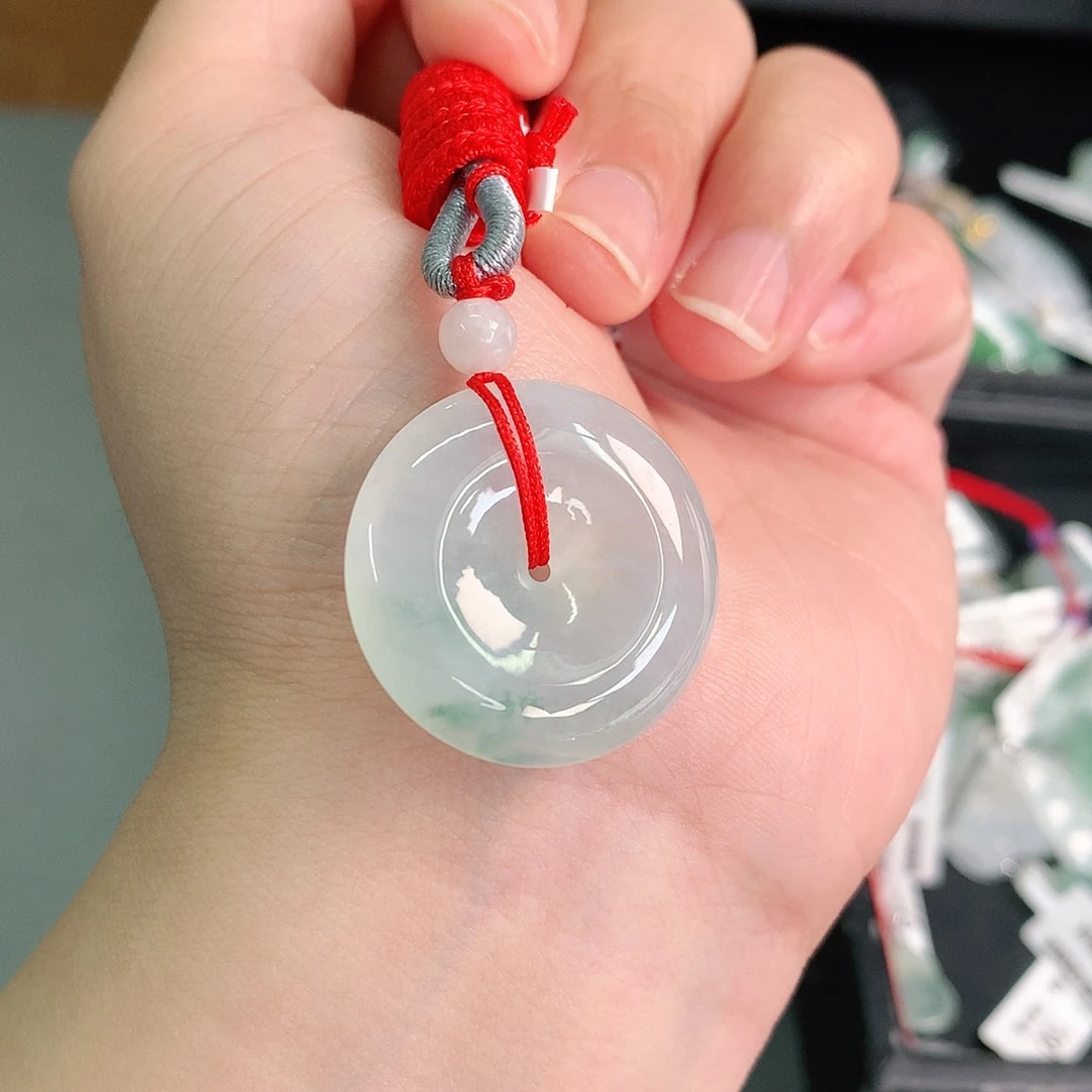 翡翠未镶嵌颈饰冰飘绿扣27-6.3如