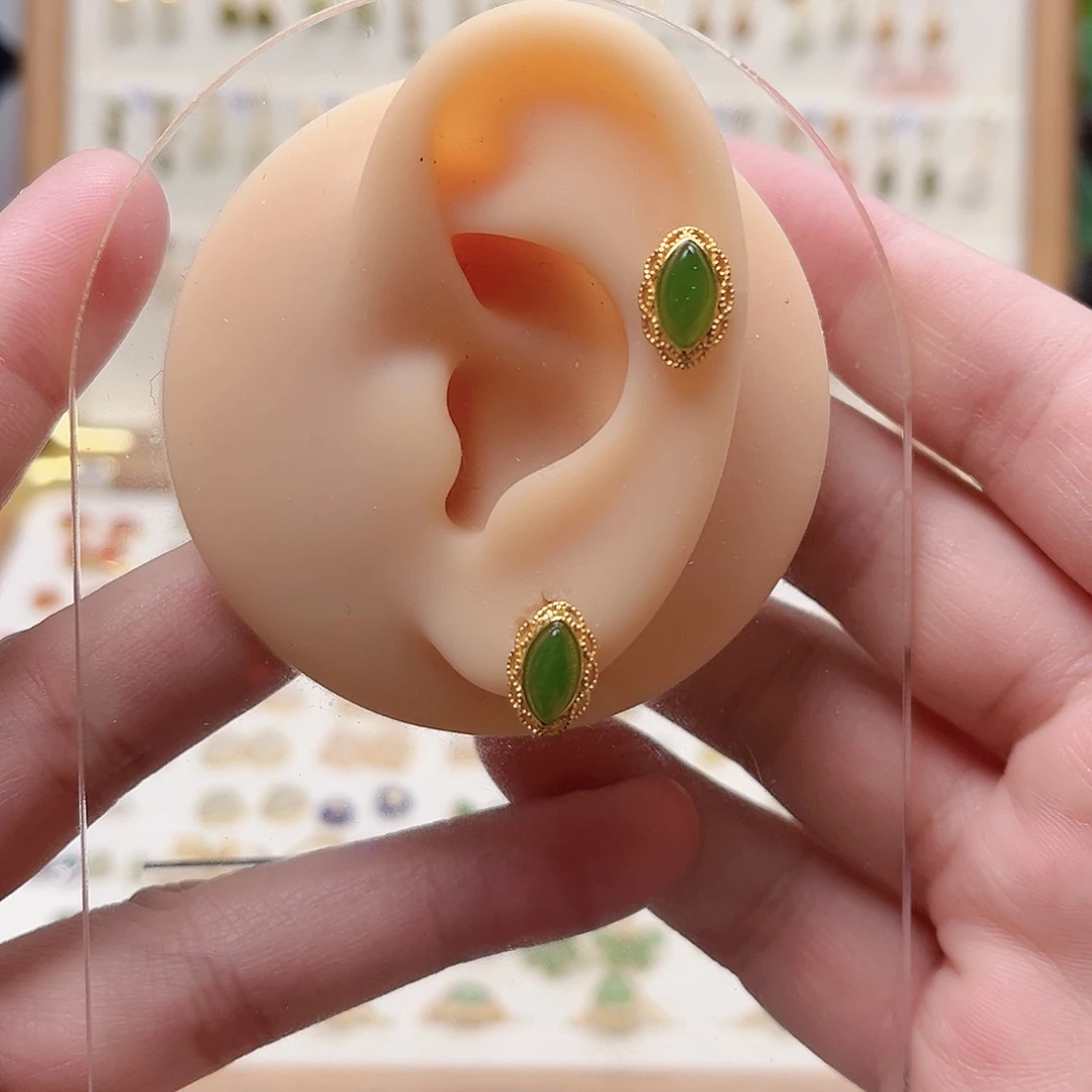 和田玉银S925镶嵌耳饰