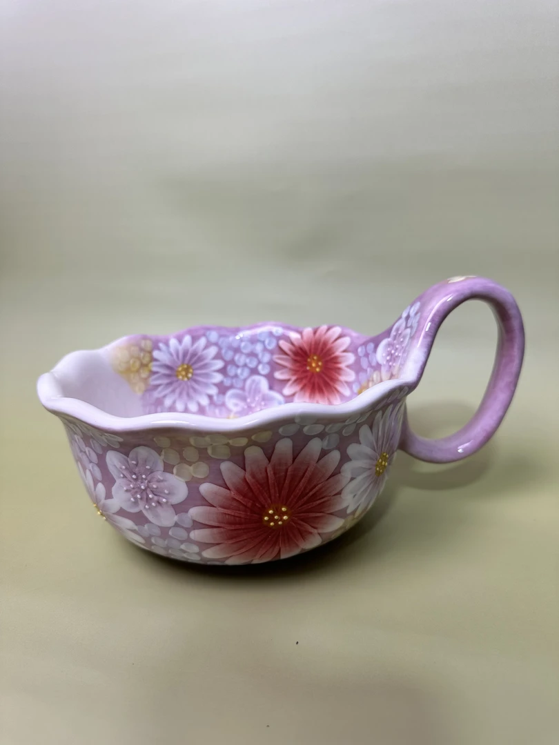 【一起淘儿】C11#濑户烧 繁华庄园 曲把杯 碗 日式 手绘陶瓷