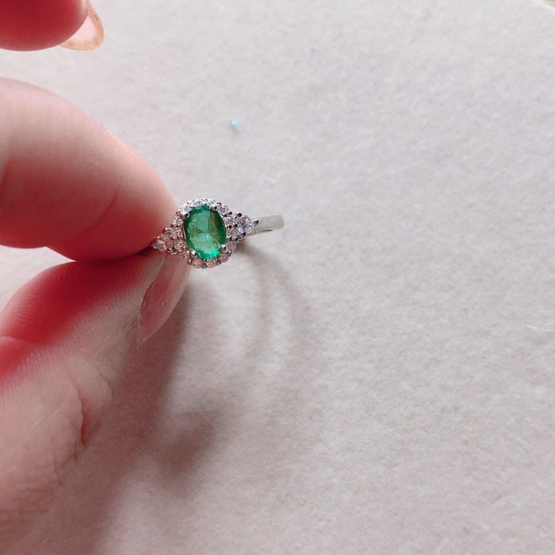 祖母绿戒指银S925镶嵌狂*国首质检 天然贵重宝石祖母绿戒指