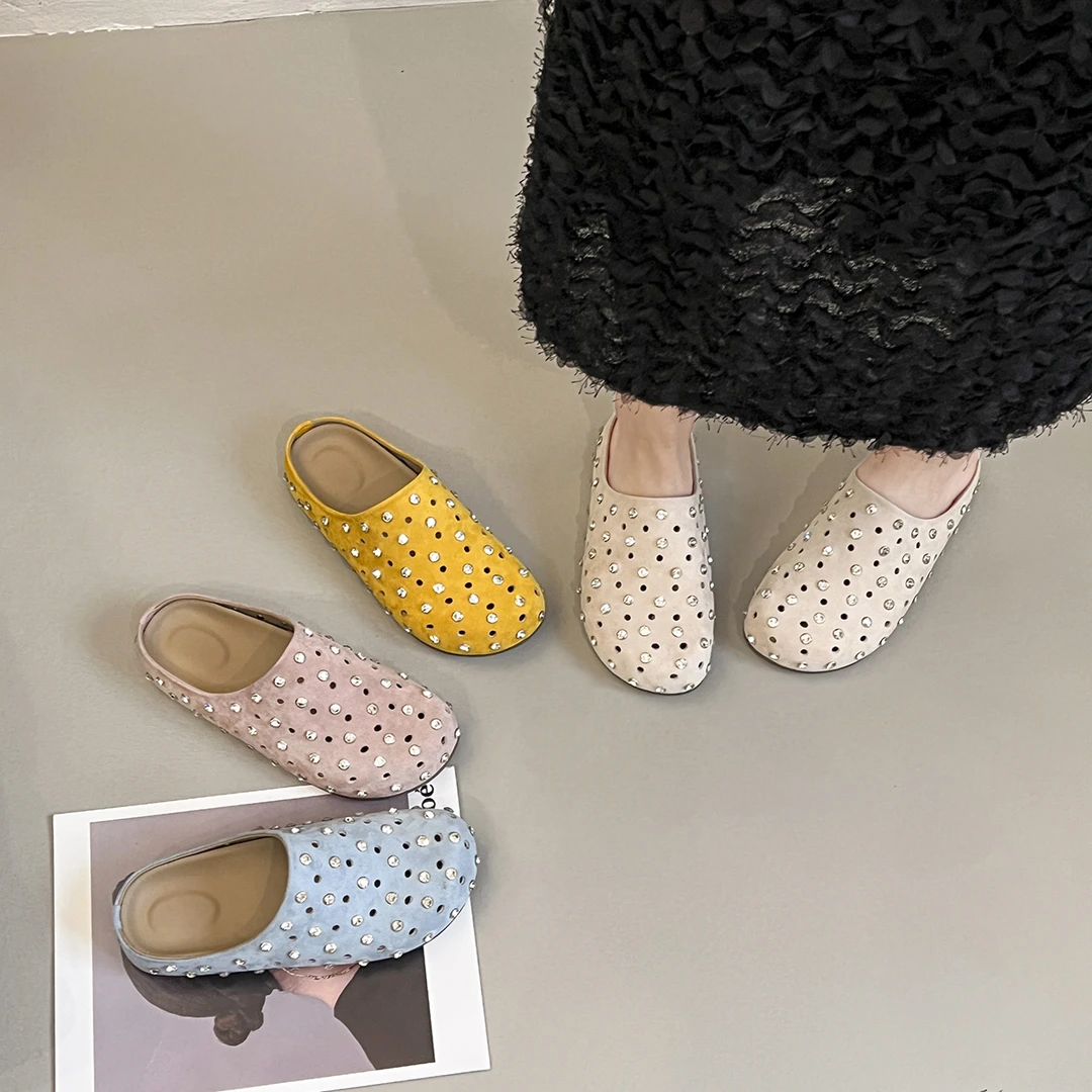 2025韩版欧若风轻奢软底镂空水钻博肯半托满天星Y32