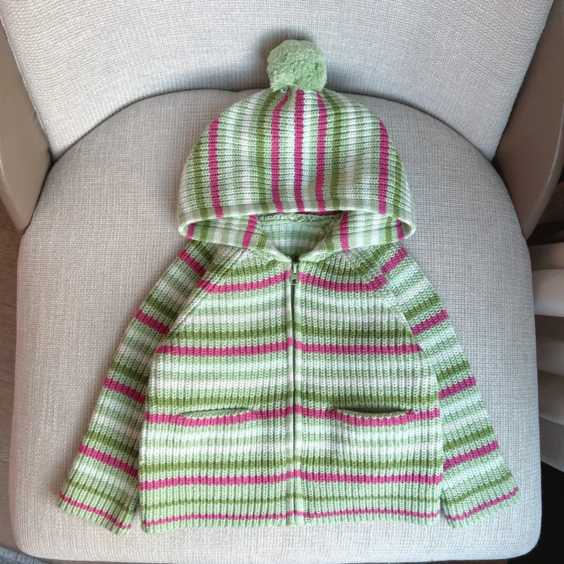 【连帽条纹开衫毛衣 小洛妈咪】男童女宝宝春装毛衣外套打底衫C21