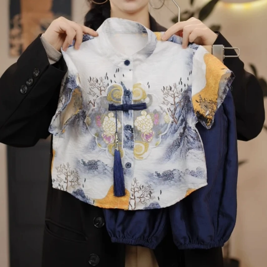 儿童汉服夏季上衣2025新款古风唐装中小童韩系时尚百搭国风潮流