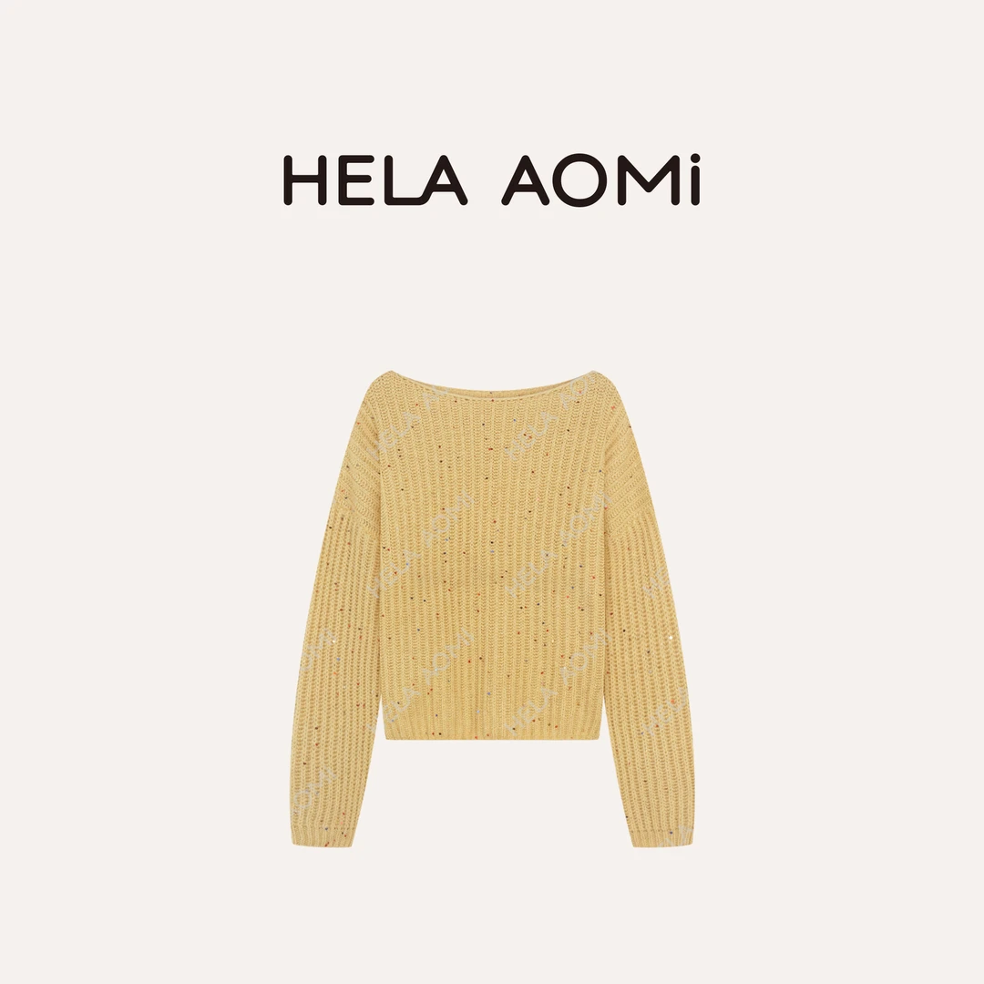 HELA AOMI “星光一字领”绵羊毛兔毛简约圆领花纱针织衫CY5CM34505