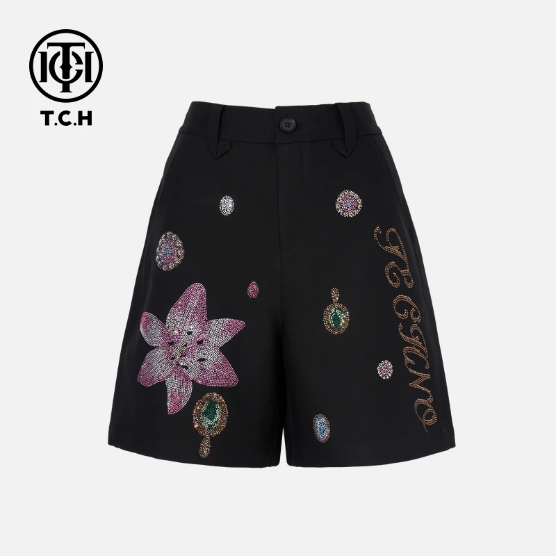 TCH私服烫钻工艺新时尚淑女百搭新潮流短裤女T75B21E5150轻奢tch