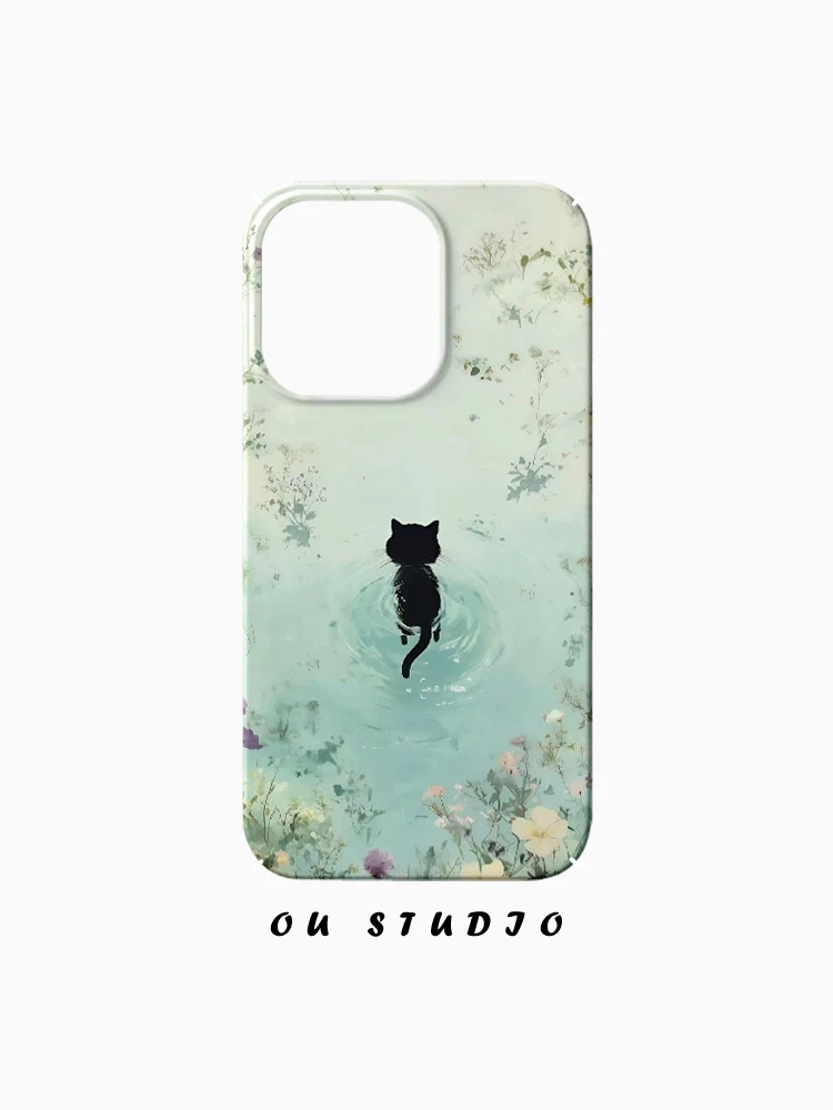 OU国风简约猫咪适用于苹果16手机壳iPhone15新款菲林硬壳网红男女