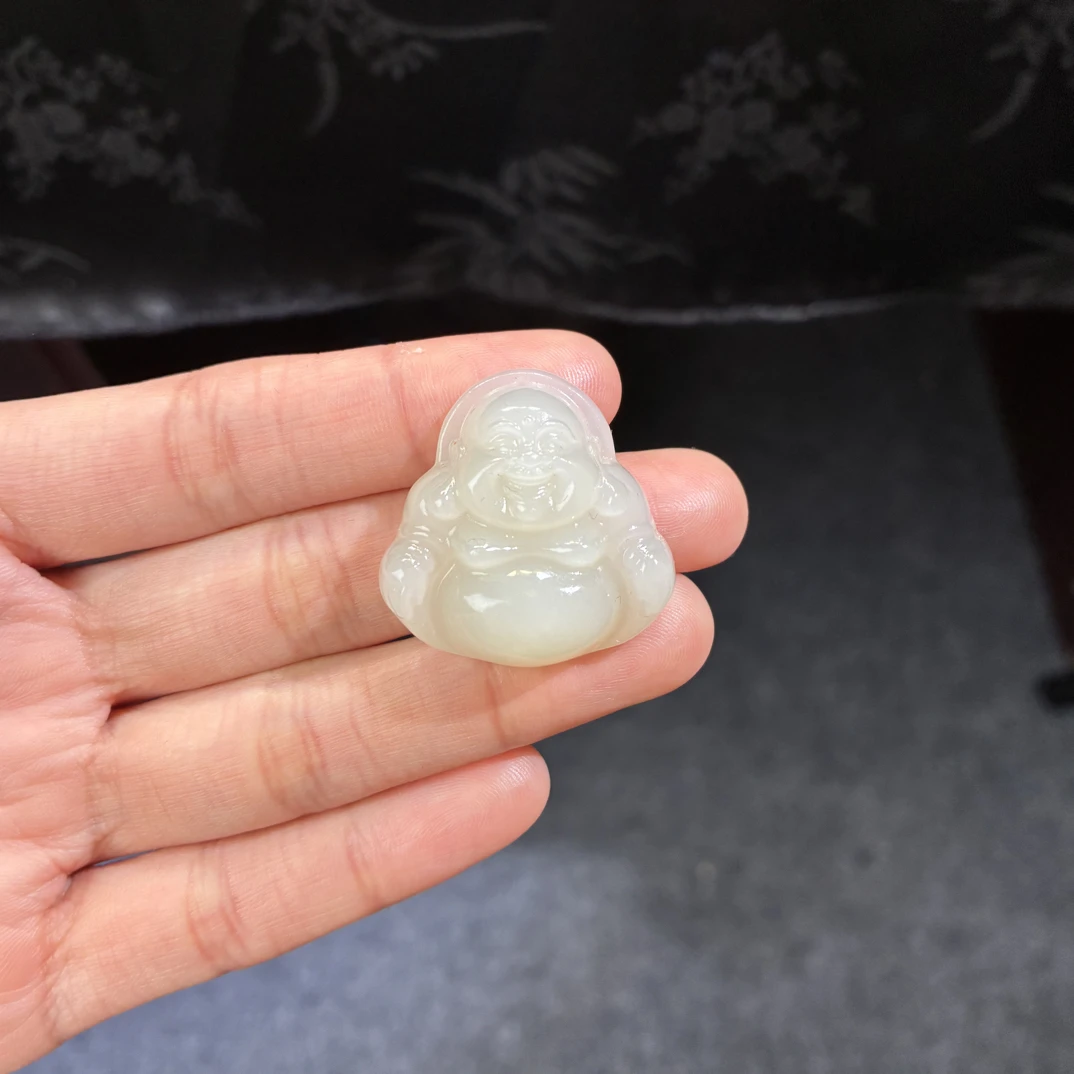 和田玉青海冰底白玉佛公