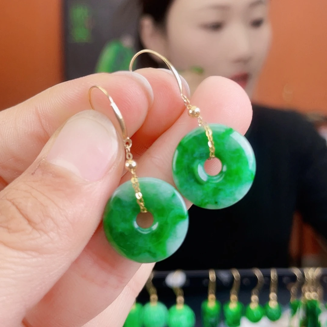 翡翠18K金镶嵌耳饰