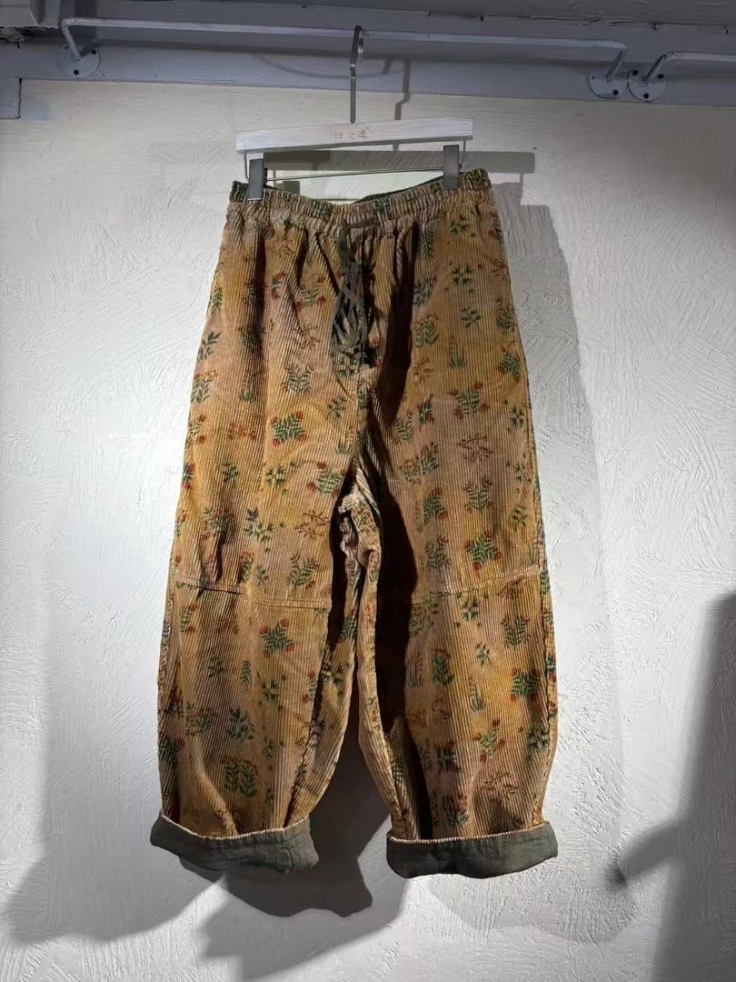 春季新款复古印花宽松休闲裤水墨女装舒适百搭