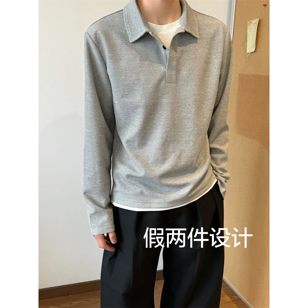 初秋假两件POLO衫长袖休闲高级百搭翻领T恤复古百搭松弛感上衣