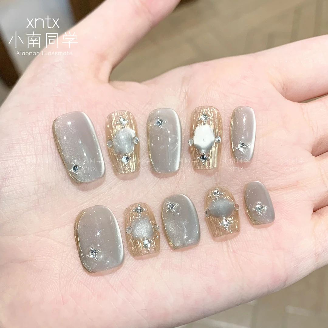 2025新款手工美甲穿戴甲晶石猫眼闪钻轻奢高级感显白指甲贴片闪钻