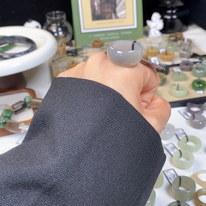 和田玉（糖玉）未镶嵌戒指Z28气质灰墩墩16.6