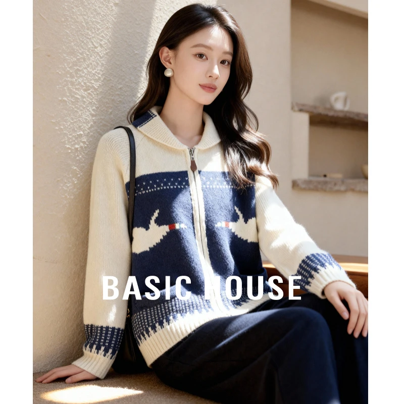 Basic House/百家好时尚洋气百搭拉链毛衣-B0625B5OPQ2