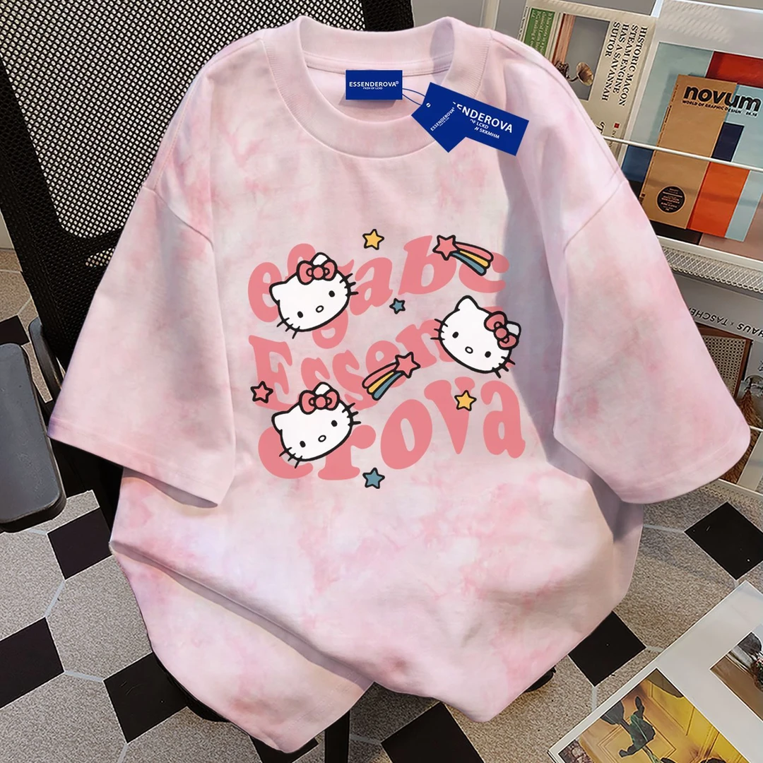 100%纯棉日系学院风扎染短袖男女t恤夏季新款宽松圆领情侣上衣ins