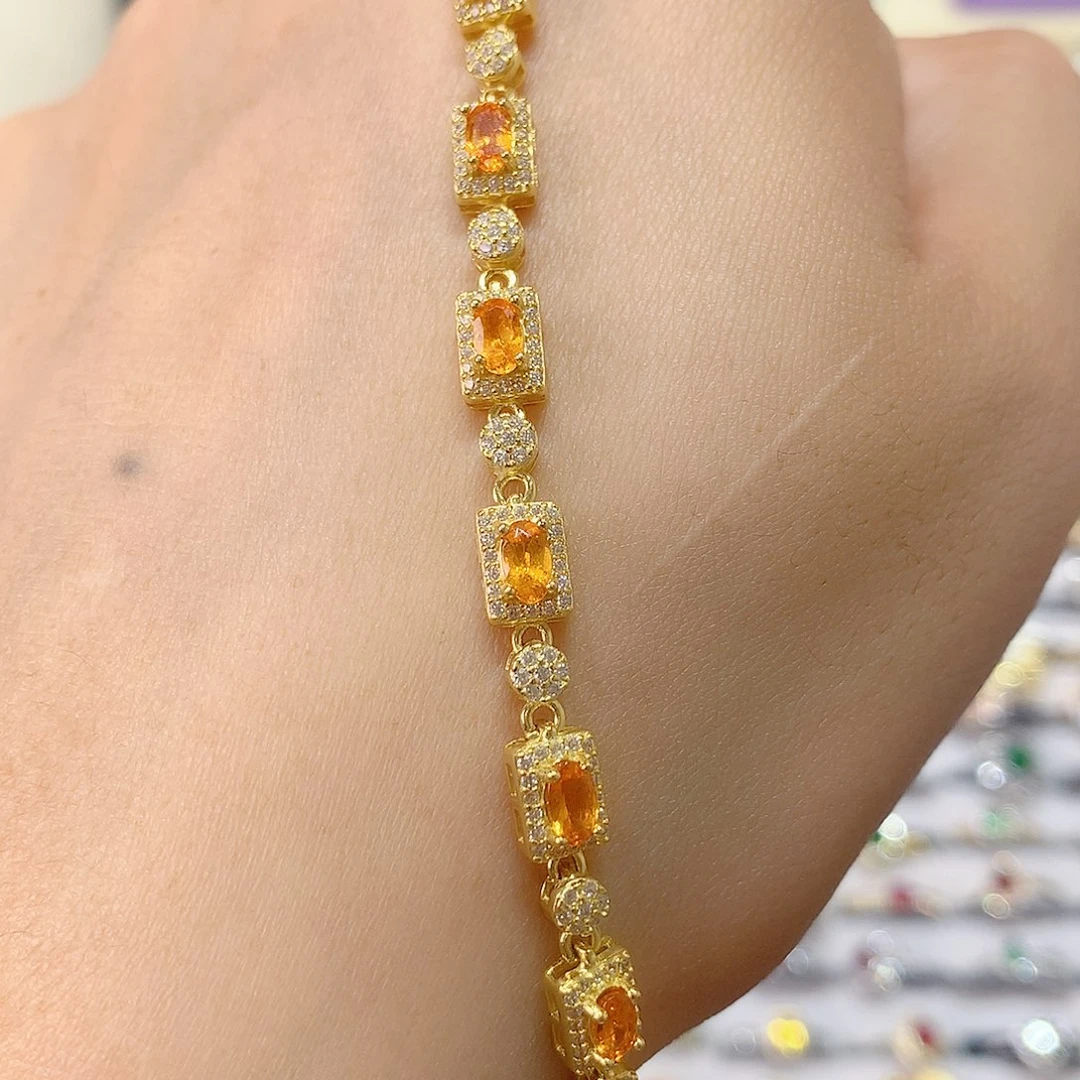 石榴石（芬达石）银S925镶嵌手链