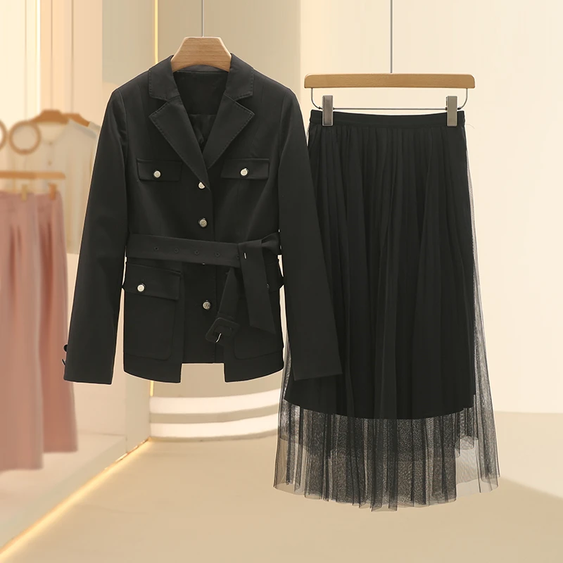 【KA】设计感西装网纱裙个性时尚套装2025春季新款七号铺撤柜女装