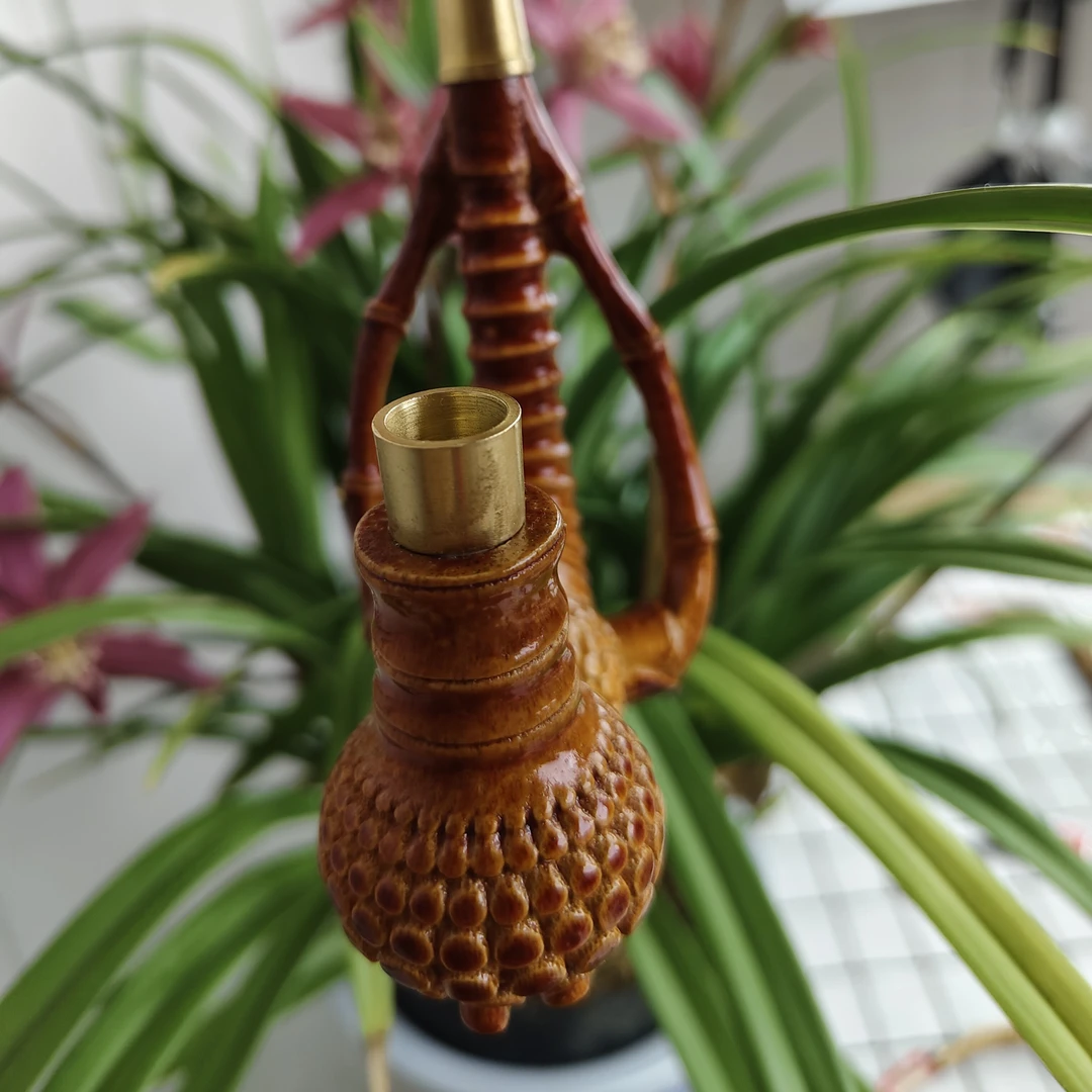 贵州民间实心竹雕刻一弯红色分体镂空工艺翅膀17公分左右